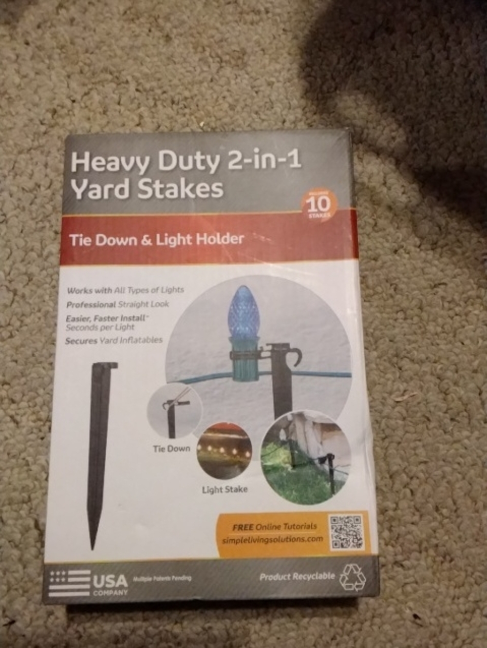 Heavy Duty 2-in-1 Yard Stakes Tie Down & Light Holder - Black